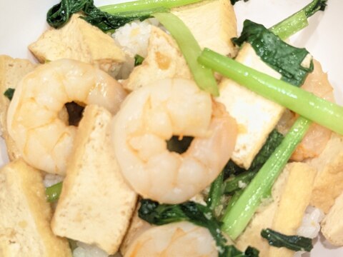 小松菜とエビと厚揚げで中華うま煮